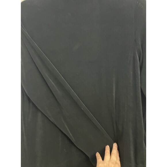 Chicos Travelers Sz 0 Cardigan Black Liquid Knit Open Front Embroidery Floral - Picture 4 of 7